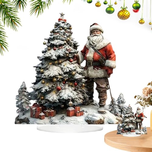 Statuette di Babbo Natale in acrilico 2D, ornamento natalizio in piedi, ornamento creativo per davanzale, portico, cucina, tavolo, posto di lavoro, casa e interni