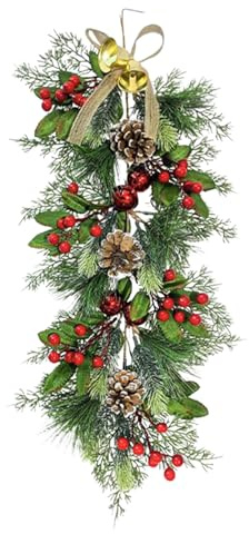 Weihnachtsdeko Haustür 64cm, Türkranz weihnachtens Tropfen Girlande Mit Beeren Tannenzapfen Schleife, Weihnachtsdeko Girlande weihnachtens Teardrop Swag, Weihnachtsgirlande Für Tür Treppe Draußen