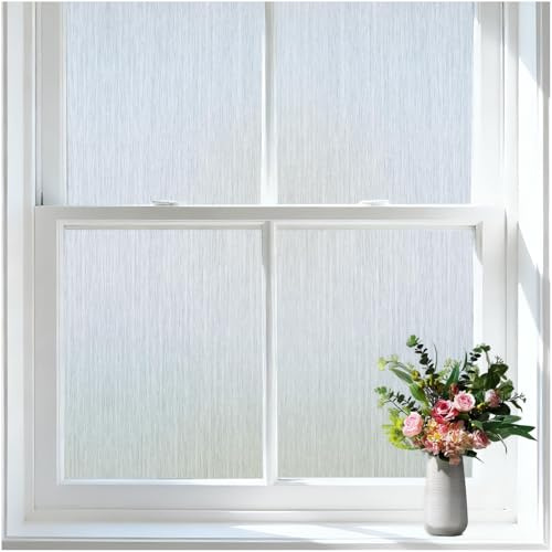Deabevn Frosted Glass Window Privacy Film, Static Cling, Non-Adhesive UV & Heat Blocking Anti-Glare Window Clings, Removable Reusable Stickers for Home Bathroom Office, 17.5 x 78.7