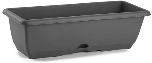 AC - Jardinera de plástico para balcón con Plato Integrado - Modelo PLFT - 12 litros - Fabricada en España (Gris Antracita - 60 cm)