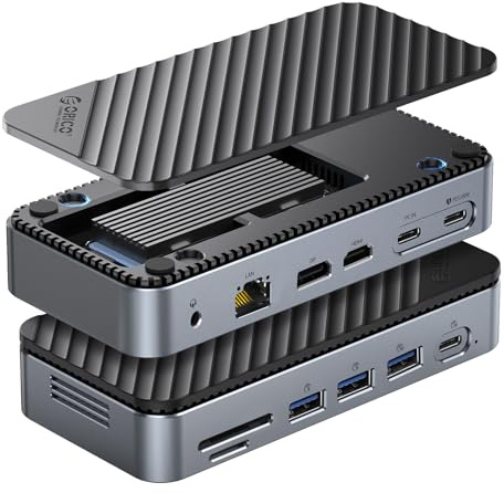 ORICO Docking Station USB C 12 en 1 con Carcasa SSD M.2,Hub USB C Dual Monitor con 2 HDMI/DP 4K,3 USB 3.0/3.2 10Gbps,Gigabit Ethernet, 100 W PD, SD/TF,MacBook/DELL/Windows/HP/Surface