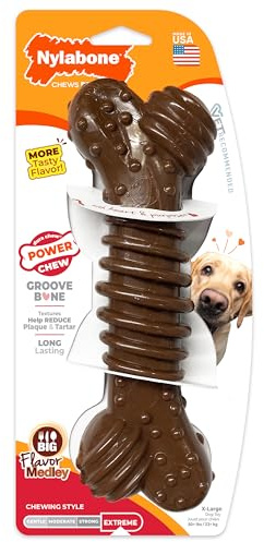 Nylabone Juguete masticable en Forma de Hueso para la higiene Dental de Perros con mordida agresiva, Hueso con Textura, Mezcla de sabores, para Perros Adultos de más de 23 Kilos 260 g