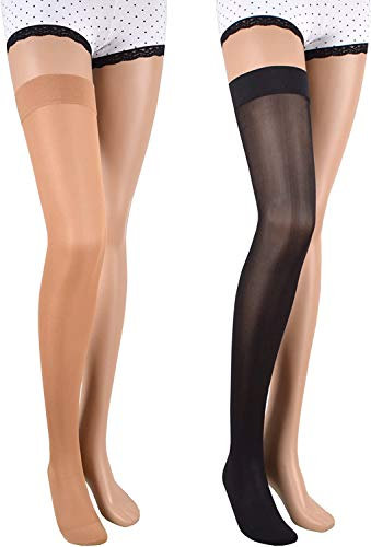 ASSISTICA® Calze Autoreggenti Contenitivo e Graduata 23-32 mmHg a Punta Chiusa, Autoreggente Compressione Medicale di Classe 2 per Uomo e Donna (170-182 cm / Large, Beige)