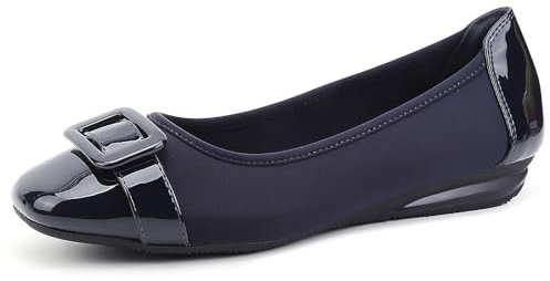 Greatonu Women's Flats Square Toe Ballet Buckle Soft Walking Slip-on Dress Shoes Navy Size 7