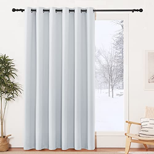 PONY DANCE Gardinen Wohnzimmer Ösenvorhang 1 Stück H 210 x B 200 cm Raumteiler Vorhang Weiß Blickdicht Extra Breite Thermo Vorhang gegen Kälte, Grau-weiß