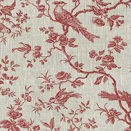 Textiles français Leinenstoff | Die hoheitsvollen Vögel Stoff - Bordeauxrot und Naturfarbe (Grundfarbe) | 100% Leinenstoff | Stoffbreite: 150 cm (pro Laufmeter)*