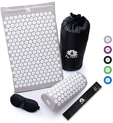 Akupressurmatte mit Kissen Akupressur Set mit Fitnessband Augenmaske & Tragetasche Shakti Matte Massagematte gegen Rückenschmerzen Stress Nackenschmerzen Migräne Verspannungen