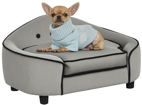 PawHut Dog Sofa for XS and S Size Dogs, Pet Chair Bed with Soft Cushion, Cat Sofa Couch with Washable Cover, Wooden Frame, 66.5 x 45 x 35.5 cm, Grey