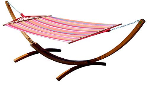 ASS Cadre hamac 400cm XXL en Bois de mélèze hamac Marron foncé avec Tige Alicia 120x200 cm