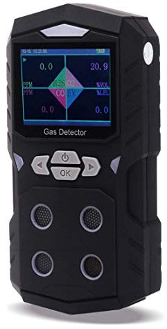 4 Gas Detector, Portable Multi Gas Detector Monitor Color Display with Graphing Rechargeable Battery Sound Light Alarm, 4 in 1 Gas Meter Tester Analyzer (Black)