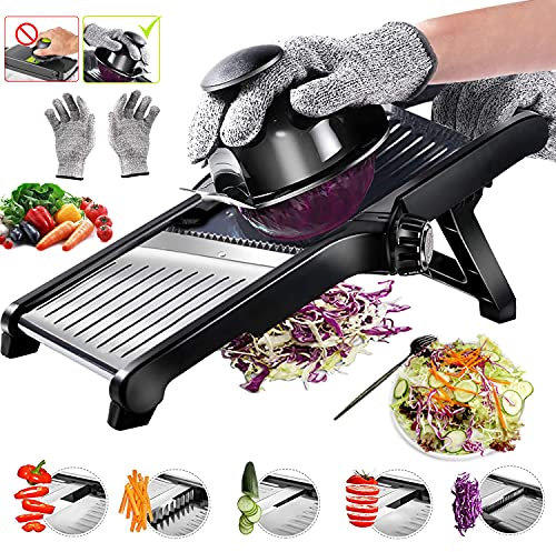 Adjustable Mandoline Slicer Mandoline Slicer for Kitchen with Cut-Resistant Gloves,Potato Slicer, Vegetable Slicer, Mandoline French Fry Cutter Stainless Steel Vegetable Chopper