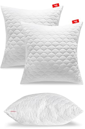 Softimi Oreiller Premium Piqué Set de 2 oreillers 70x70 cm - Antiallergique - Anti-Acariens - Inodore Utilisable immédiatement - avec réglage de la dureté (Set de 2 oreillers 70x70 cm)