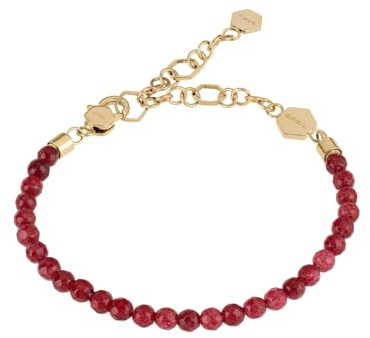 Breil, Collezione Kaleido, Bracciale Donna, Bracciale con Pietre Agata Rossa ed Elemento Esagonale in Acciaio IP Gold Lucido, Chiusura a Moschettone, Lunghezza Regolabile 15–21 cm, Idea Regalo Donna