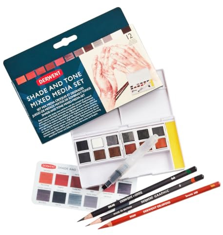 Derwent Shade & Tone Mixed Media Set, 16-Teiliges Set Verschiedener Malmedien, Naturmalfarben mit Inktense, Graphitint, Bleistiften & Getönter Kohle, Professionelle Qualität, 2305903