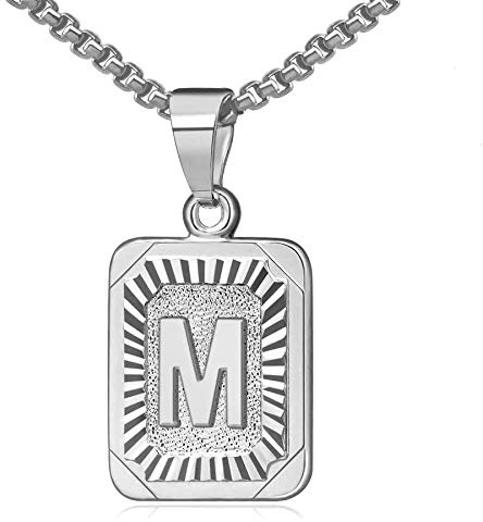 Flongo Anfangsbuchstabe A-Z Anhänger Halskette Frauen Kette Männer Anhänger Namen 26 Alphabete Großbuchstabe Dog Tag Silber Biker Damen Herren-Accessoires