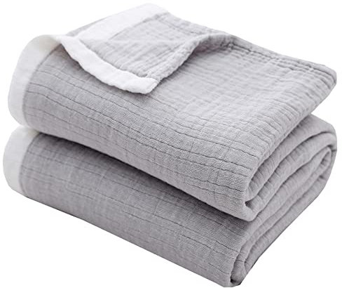 SE SOFTEXLY Coperta Morbida Grigio,Coperta di Cotone Coperta Fluffy di Alta Qualità,Coperta in Mussola di Cotone Leggera e Confortevole per Tutta la Stagione,150 x 200 cm