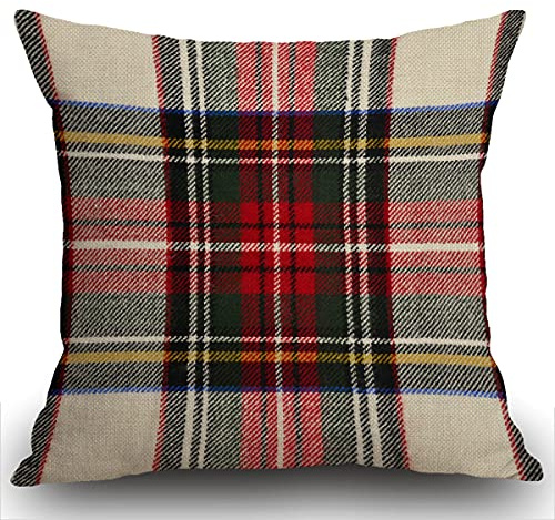 Smooffly Plaid Cushion Cover 18x18 inch, Scottish Tartan Red and White Wool Plaid Pattern Symmetric Square Print Double Sided Decorative Pillow Case Throw Pillow Cover 45 x 45 cm