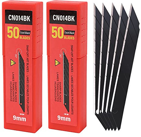 Winjun 100 stück Cuttermesser Kohlenstoffstahl 30 Grad Abbrechklingen 9mm Cutter Klingen Messer Ersatzklingen für Teppichmesser Bastelmesser Rot