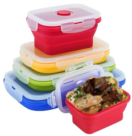 Kingmate 4er Set Food Storage Container Silikon Faltbare Vorratsdosen Frischhaltedosen-Set Frischalteboxen Kühlschrank-Dosen mit Deckel, BPA-frei Spülmaschinen Mikrowellen Geeignet, Mehrfarbig C