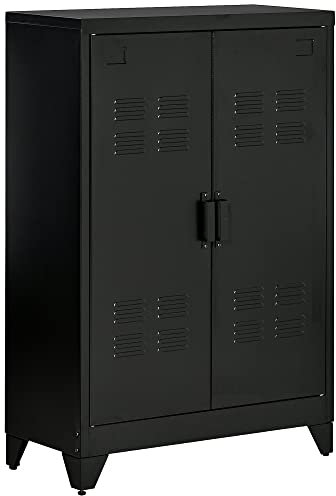 HOMCOM Aktenschrank Metallschrank Mehrzweckschrank mit magnetischer Lamellen-Doppeltür Verstellbarer Einlegeboden Büroschrank Aufbewahrungsschrank für Arbeitszimmer Wohnzimmer 75 x 33 x 110 cm Schwarz