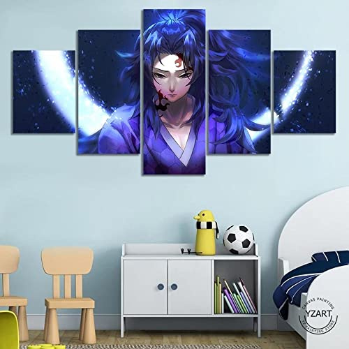 Wondbeau Leinwanddrucke Modulare Wandkunst Wandaufkleber 5 Teiliges Wandbild Druck auf Leinwand Malerei Moderne Abstrakte Poster Mit Rahmen M/100cm×50cm Kokushibo,Demon Slayer,Kimetsu No Yaiba