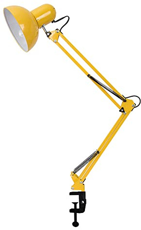 Mengjay Schreibtischlampe Retro, Tischlampe E27, LED Leselampe Nachttischlampe Verstellbare, Tischleuchte mit Lampenschirm, Tageslichtlampe Schreibtisch leuchte (ohne E27-Leuchtmittel) (Gelb)
