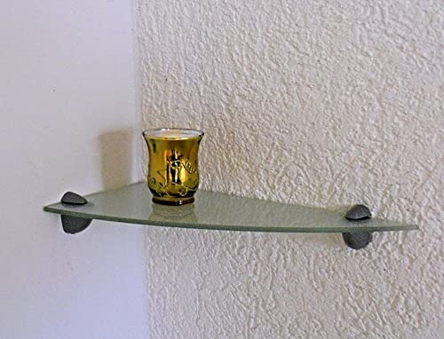 Dekoleidenschaft Wandregal aus 6mm Glas, satiniert, Verschiedene Formen und Größen, Glasregal, Glasboden, Glasablage, Badregal, Eckregal Bad Ablage Regal (Wandclips Mini Silber, 40x20 cm Eckregal)