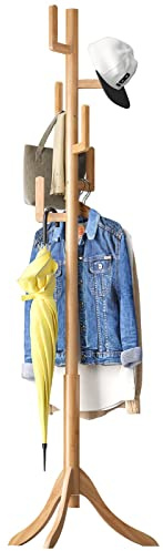 Vriccc Coat Rack Freestanding, Bamboo Cactus Coat Tree, Adjustable Height Wooden Coat Stand with 6 Hooks, kids coat rack, Used In The Bedroom Living Room, Office To Hang Clothes, Hats, Bags