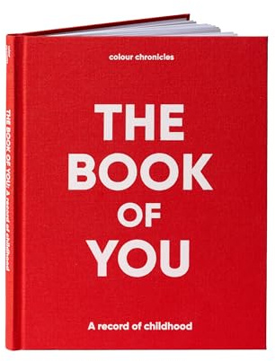 Colour Chronicles The Book of You Erinnerungsbuch für Kinder von 1 bis 16 Jahren, lustiges und inklusives Andenken für jede Familie, Platz für Fotos und Zeichnungen, fester Einband, 112 Seiten, Rot