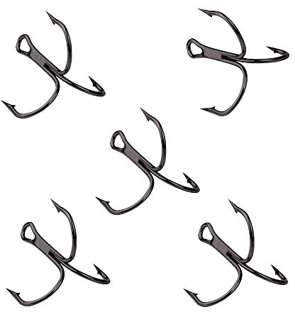 FIYSON 50 pcs hameçons de pêche en Acier à Haute teneur en Carbone Triple hameçons Petit Rond courbure Triple Dur leurre cuillère hameçon barbelé hameçons de pêche à Haute teneur en Carbone (Noir,6)