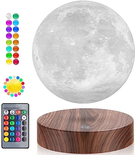 UVEHAS Magnetische schwebende Mondlampe Schwebend und drehend 3D Druck LED Mondlampe 16 Farben Modi Magnetische Levitation Lunar Nachtlichter für Haus Büro Zimmer Tischdekoration Coole Geschenke