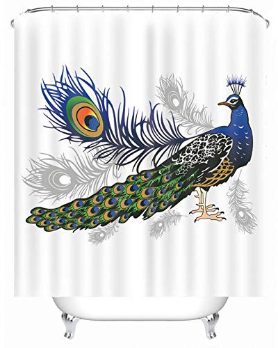 EHOMERY Duschvorhang Dachschräge Badewanne Badvorhänge Fenster Pfau Polyester Weiß Rostfreie Ösen Und 12 Hakenringe, 180X200Cm