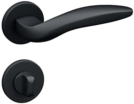 Gavroche Türgriff für Badtüren Schwarz | WC Drückergarnitur Set Türklinken mit WC-Verschluss für Badezimmer und Toilette mit runder Rosettengarnitur aus Alu schwarze Türbeschlag für Badezimmertüren