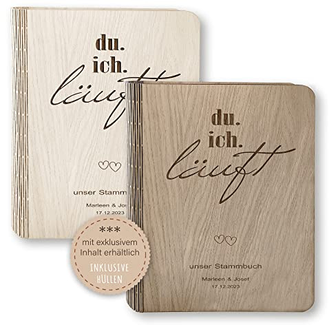 Stammbücher Holz Stammbuch der Familie personalisiert Idula Holzbuch A5 oder A4 Familienstammbuch Herz beige braun Handarbeit