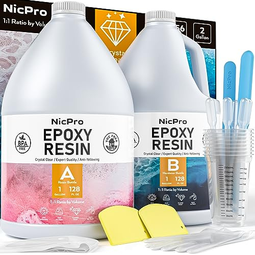 Nicpro resina epossidica trasparente 2 galloni/ 7680 ml resina epossidica per artigianato, fornito con tazze di miscelazione, pipette di trasferimento, bastoncini di agitazione in silicone, guanti