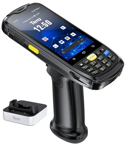 Tera Android 13 Barcode Scanner PDA: with Charging Cradle Pistol Grip Qualcomm CPU Zebra SE4710 1D 2D QR Barcode Scanner Rugged IP65 Handheld Mobile Computer with 4G WiFi Bluetooth GPS for WMS P160