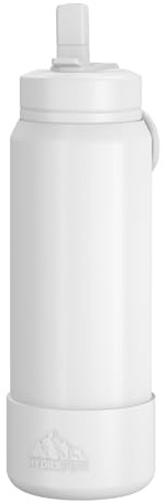 Hydrapeak 26oz Insulated Metal Water Bottle w/Straw Lid, Keeps Cold for 24hrs, Stainless Steel with Straw, Matching Boot (White)