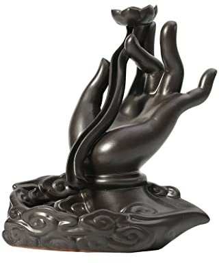 MOOWI Weihrauchbrenner Backflow Incense Burner Ceramic Incense Censer Buddha Hand Waterfall Incense Holder Lotus Incense Cone Holder Office Yoga Teahouse Home Decor Räucherstäbchenhalter Zen Dekor