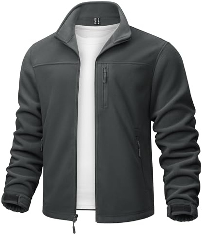 TACVASEN Herren Fürhlingsjacke Sport Fleecejacke Outdoor Warme Übergangsjacke (3XL, Dunkelgrau)