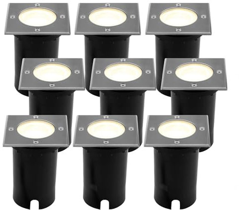 Ledvion - 9X LED Einbauleuchten Quadrat, 5W, 2700K, IP67, GU10, 1m Kabel, Außenbeleuchtung, Terrassenbeleuchtung
