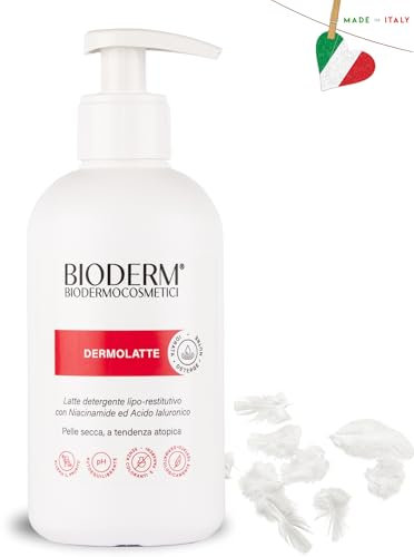 Bioderm Dermolatte - Latte Detergente Lipo-Restitutivo con Niacinamide ed Acido ialuronico - Idrata, Deterge, Nutre – Crema Corpo Idratante e Delicata Per Anziani E Neonati - Per Pelle Secca - 300 ml