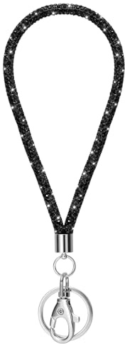 Soleebee Kartenhalter Armbänder, Bling Strass Schlüsselband Lanyard mit Schlüsselring Kristall Armband Damenbänder Armbänder Kit für Schlüsselanhänger ID-Kartenhalter (Schwarz)
