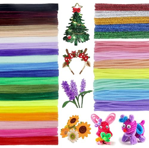 VntMQP 350 Stück Chenilledraht 37Farben Pfeifenputzer Bunt zum Basteln,30cm x 6mm Pfeifenreiniger,Geeignet für die Herstellung von Blumen, kleinen Tieren, Halloween, Weihnachten DIY Kunstwerk