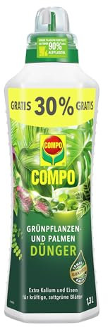 COMPO Grünpflanzendünger und Palmendünger für alle Zimmer-, Balkon- und Terrassenpflanzen, Spezial-Flüssig-Dünger mit extra Kalium und Eisen, 1,3 Liter