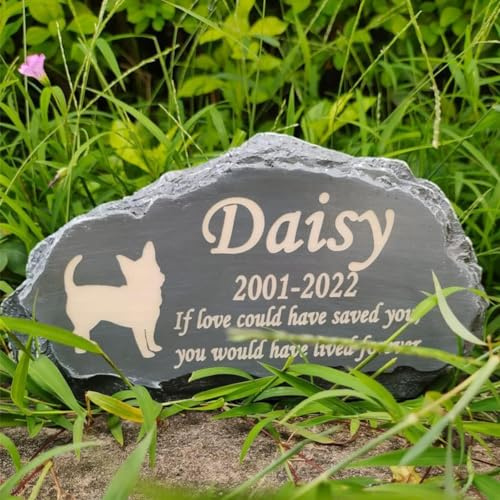 JHB Personalisierte Steingarten Haustier Gedenksteine mit Haustier Silhouette Laser gravierte Hund Grabmacher Katze Grabstein Garten Gedenkstein Outdoor dekorative Steine Verlust der Haustier Geschenk