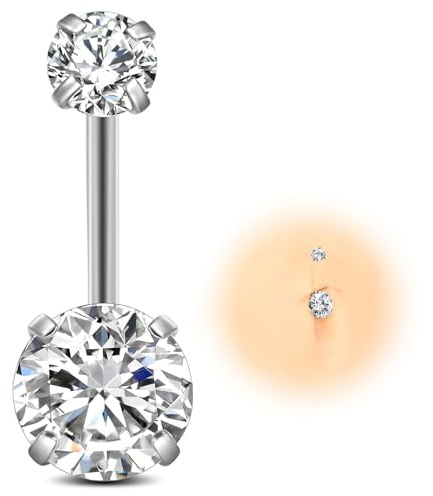 ESHIONER G23 Titane Piercing Nombril Argent Rose Bleu Violet Coloré Diamant Le Petit Courte Longue Grossesse Percing au Nombril Bijoux Piercing pour Femme 14G 14MM