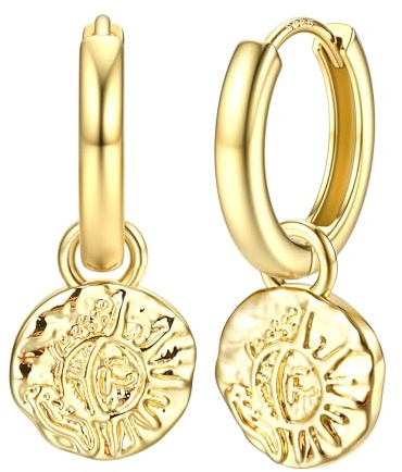 Dochais 14K Gold Plated S925 Sterling Silver Post Earrings Lightweight Drop Dangle Hoop Hypoallergenic Sleeping Earrings for Women girls, with Charm Coin, Pearl, Lightening, Star, Cross (Gold1)