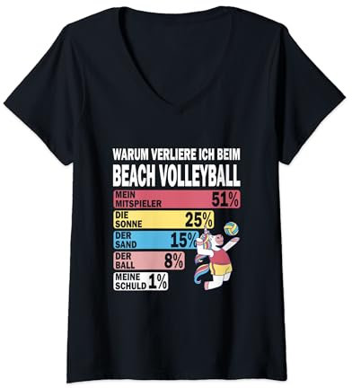 Damen Retro Beach Volleyball Motiv Ausrede Verlierer Training T-Shirt mit V-Ausschnitt