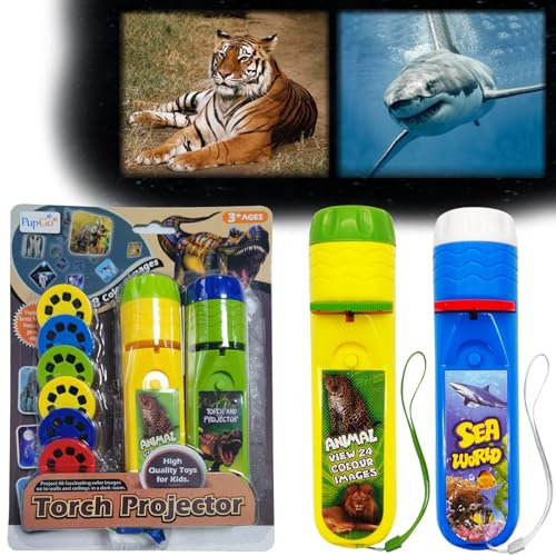 Pup Go 2-Pack Wild Animal & SeaWorld Torch and Projector for Kids Ages 3 4 5 6 7 Years Old, 6 Discs and 48 Images, Ideal Toys for Boys, Cool Kids Torch, Educational Science Kits for Toddlers and Child