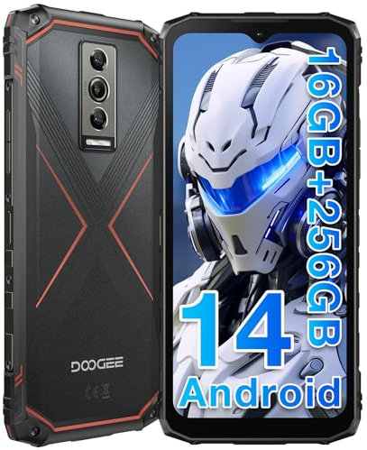 DOOGEE Blade10 PRO Rugged Smartphone 6,56 11mm Sottile, 16GB RAM + 256GB ROM (TF 2TB), 50MP+8MP, 5150mAh Octa-Core 4G Telefono Indistruttibile, Android 14 Cellulari, Face ID/NFC/OTC/GPS Nero Rosso